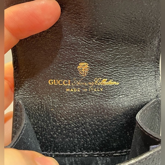 Used Gucci VTG Sherry Lined Stripe Blue Cigarette Pouch Logo Leather Case Auth! - Picture 10 of 16